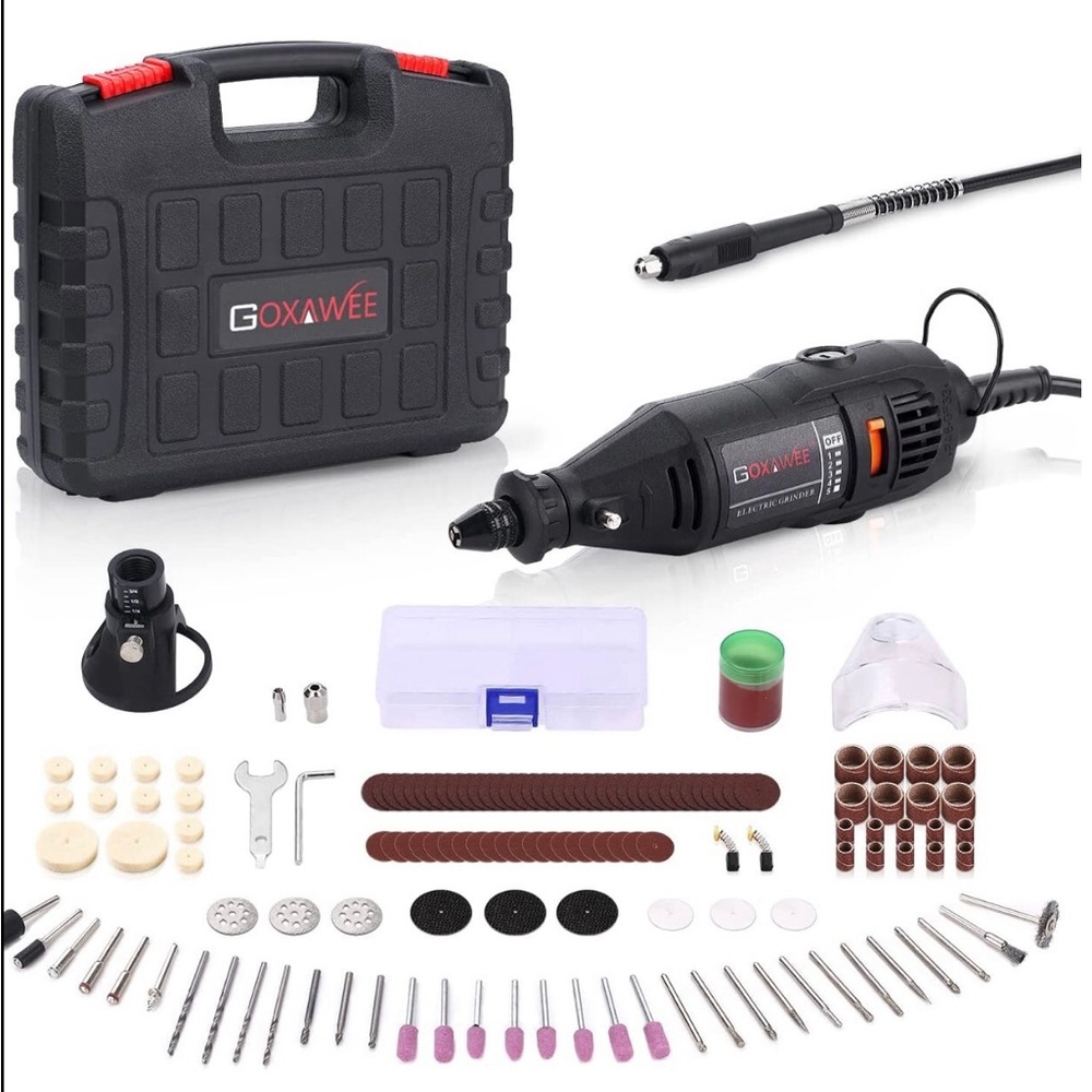 GOXAWEE Rotary Tool Kit with MultiPro Keyless Chuck and Flex Shaft.